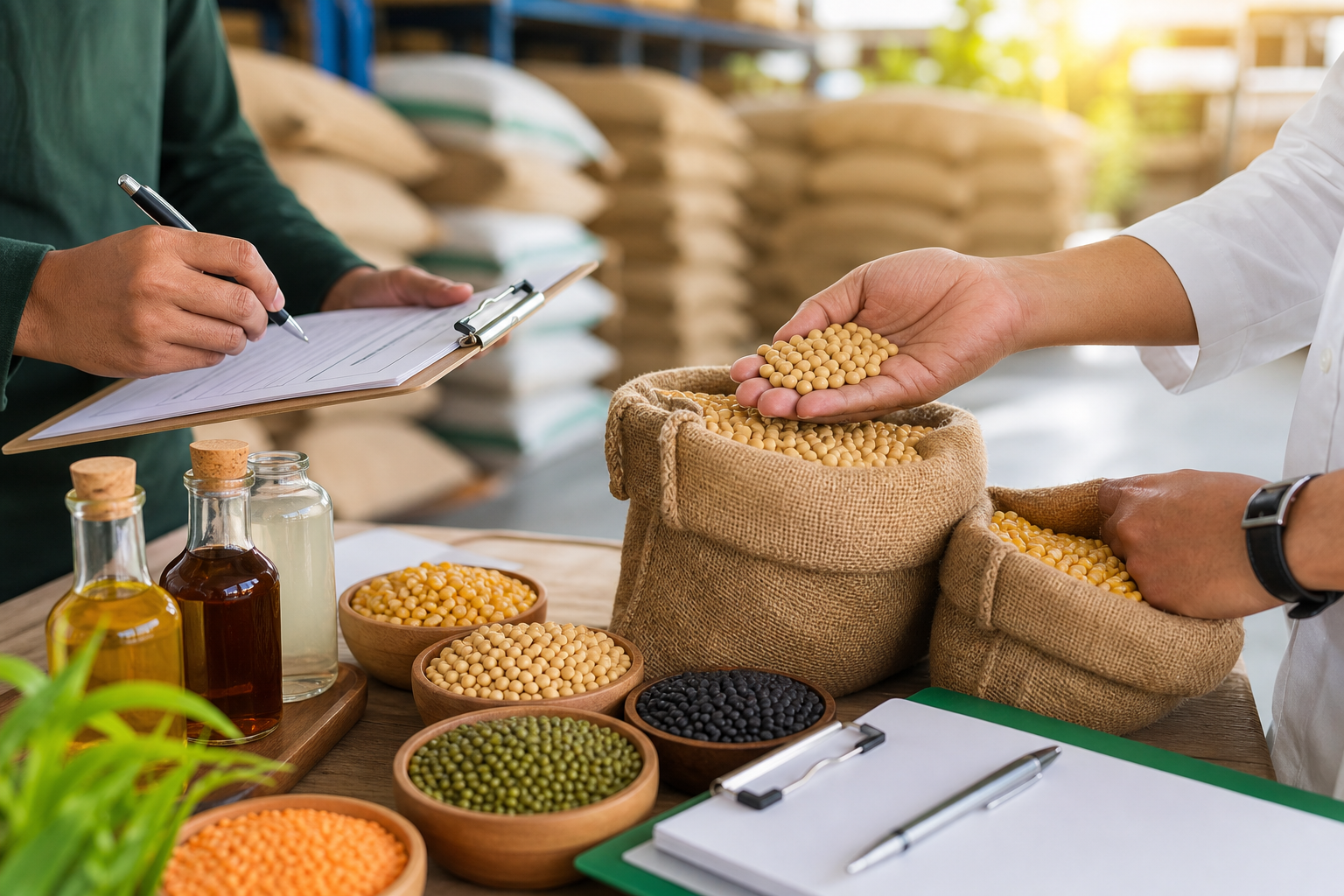 Agro commodity quality inspection with grains and edible oil samples